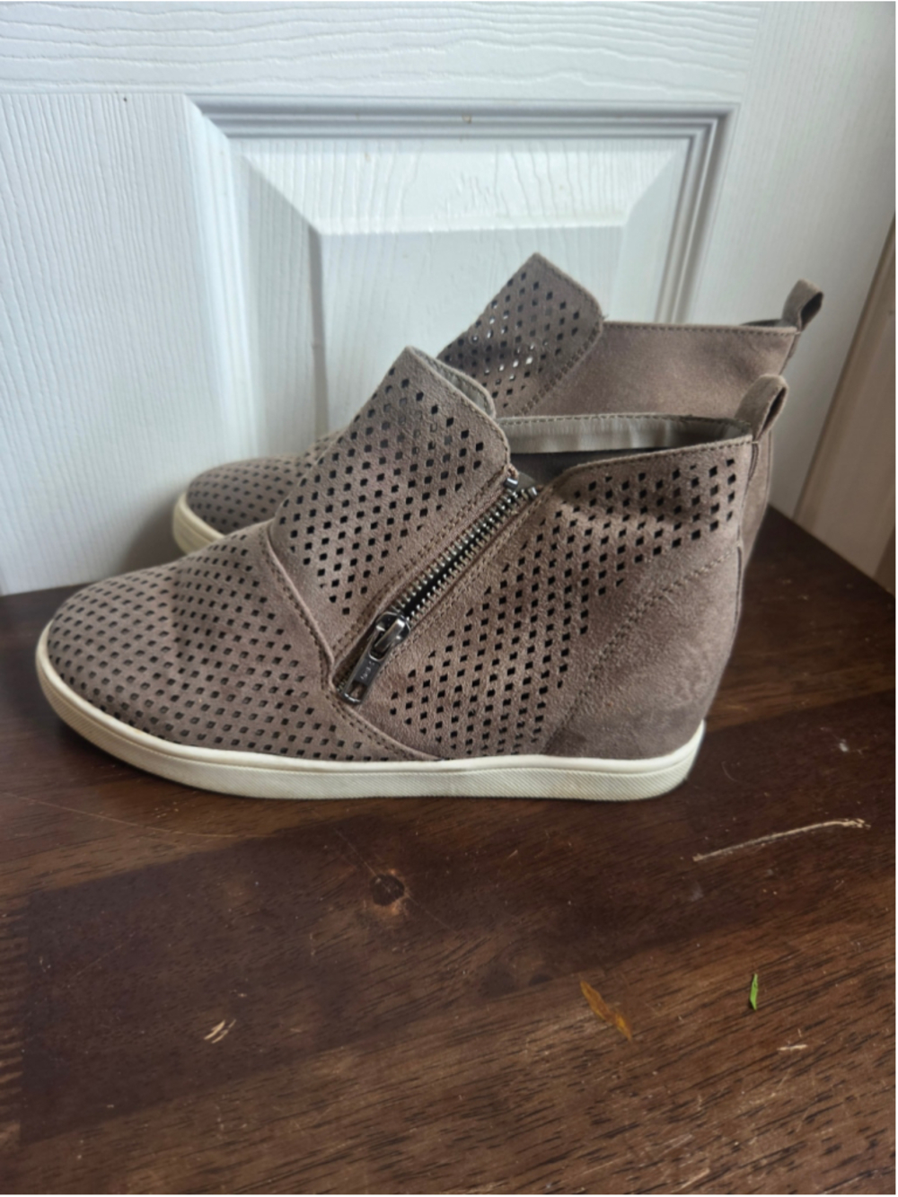 Unbranded Taupe Perforated Wedge Ankle Booties